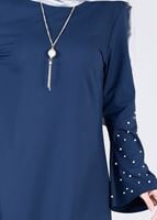Tesettür giyim LACİVERT T 6441 ModaBu- İncili Tesettür Tunik