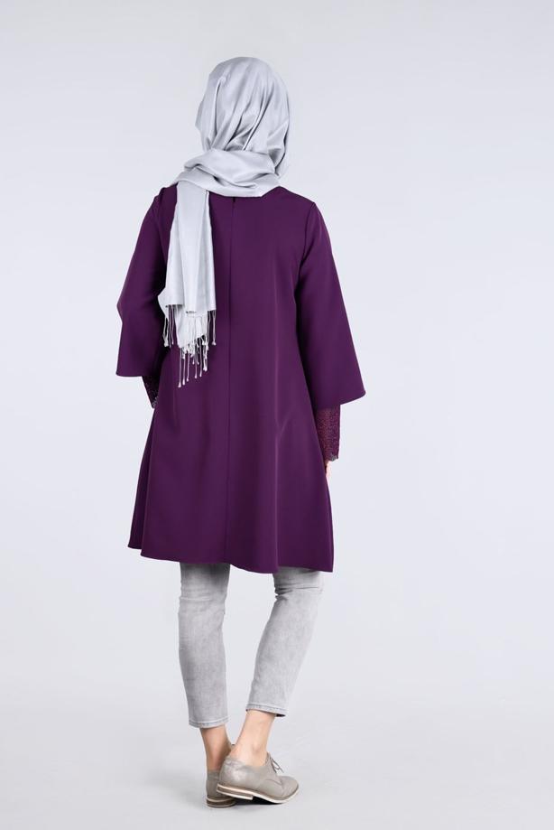 Vêtements hijab  T 6548 Mısra-Kol Ucu Güpürlü Tunik - TRENDTESETTÜR