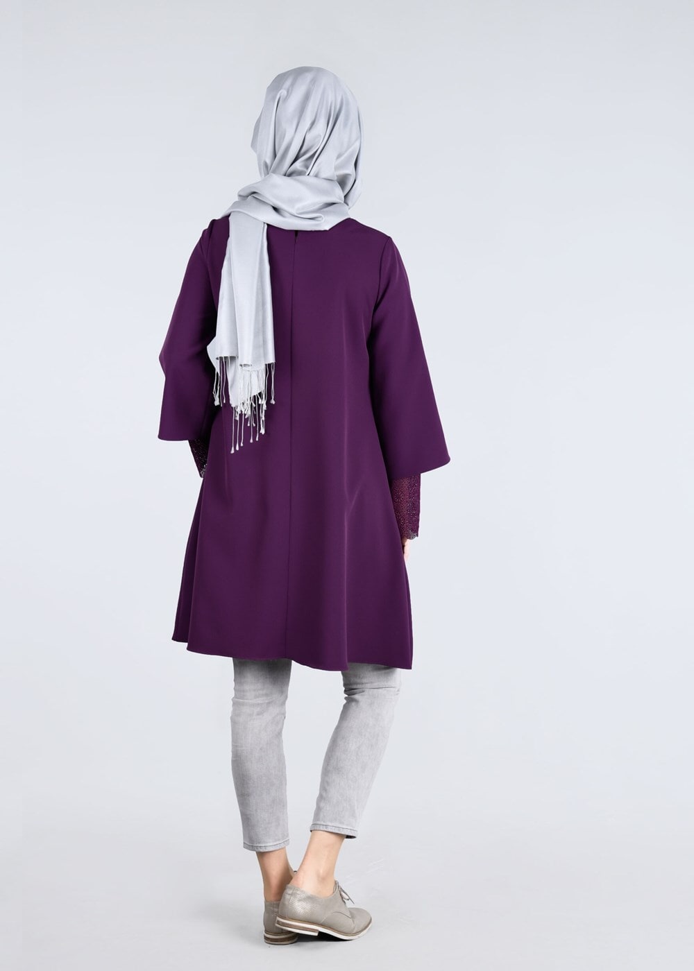 Vêtements hijab POURPRE T 6548 Mısra-Kol Ucu Güpürlü Tunik