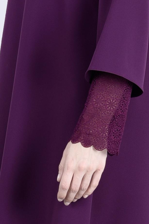 Tesettür giyim  T 6548 Mısra-Kol Ucu Güpürlü Tunik - TRENDTESETTÜR