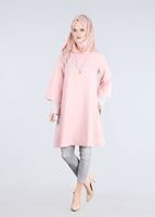 Tesettür giyim PUDRA T 6548 Mısra-Kol Ucu Güpürlü Tunik