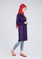 Hijab clothing PURPLE T 7051 ModaHanne-Nakış Detaylı Tunik