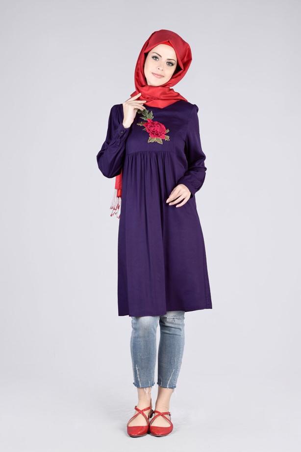 Vêtements hijab  T 7051 ModaHanne-Nakış Detaylı Tunik - TRENDTESETTÜR
