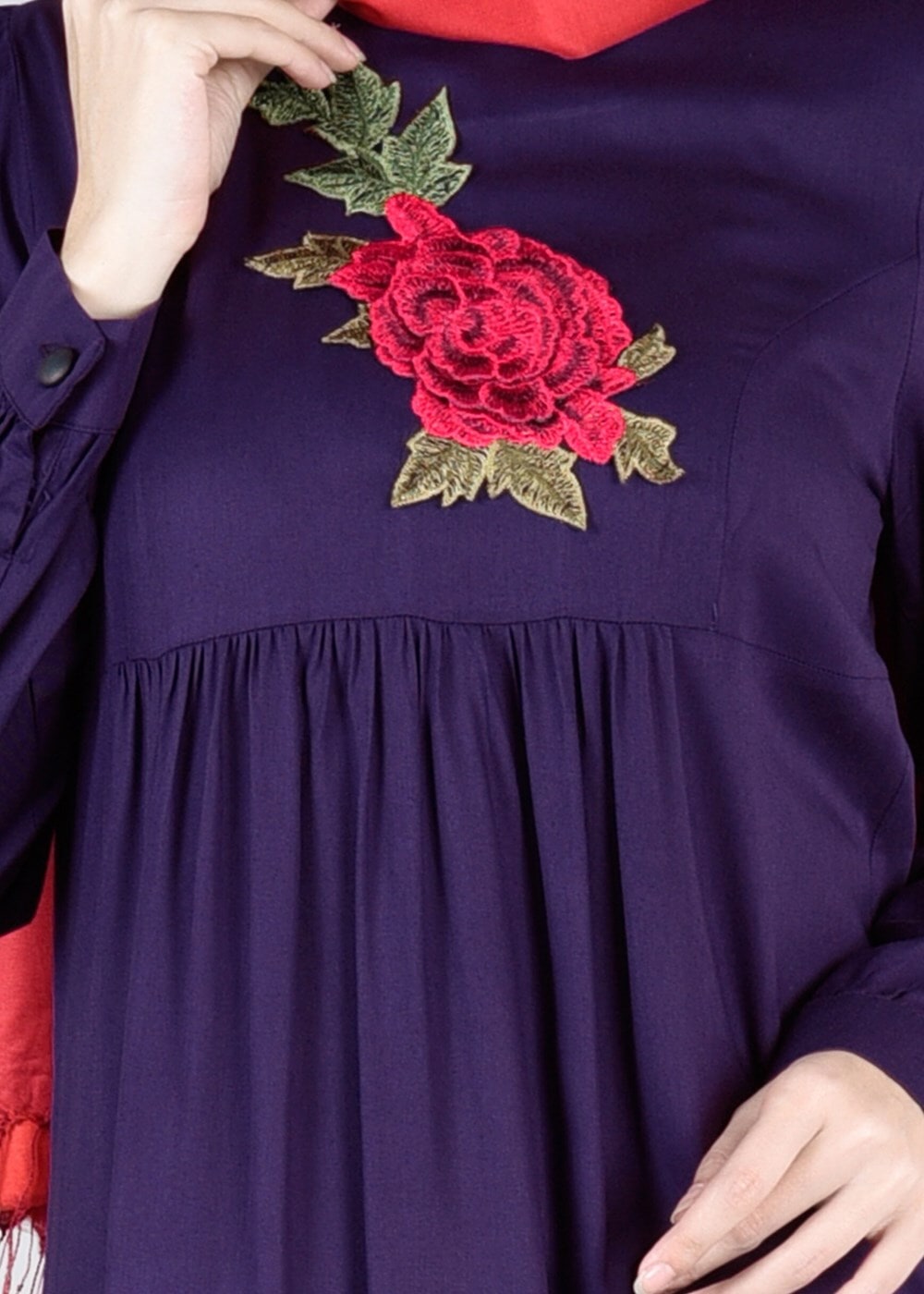 Vêtements hijab POURPRE T 7051 ModaHanne-Nakış Detaylı Tunik