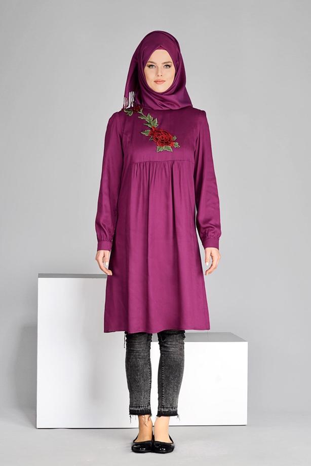 Vêtements hijab  T 7051 ModaHanne-Nakış Detaylı Tunik - TRENDTESETTÜR
