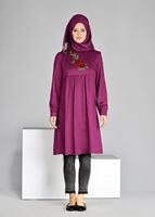 Vêtements hijab POURPRE T 7051 ModaHanne-Nakış Detaylı Tunik