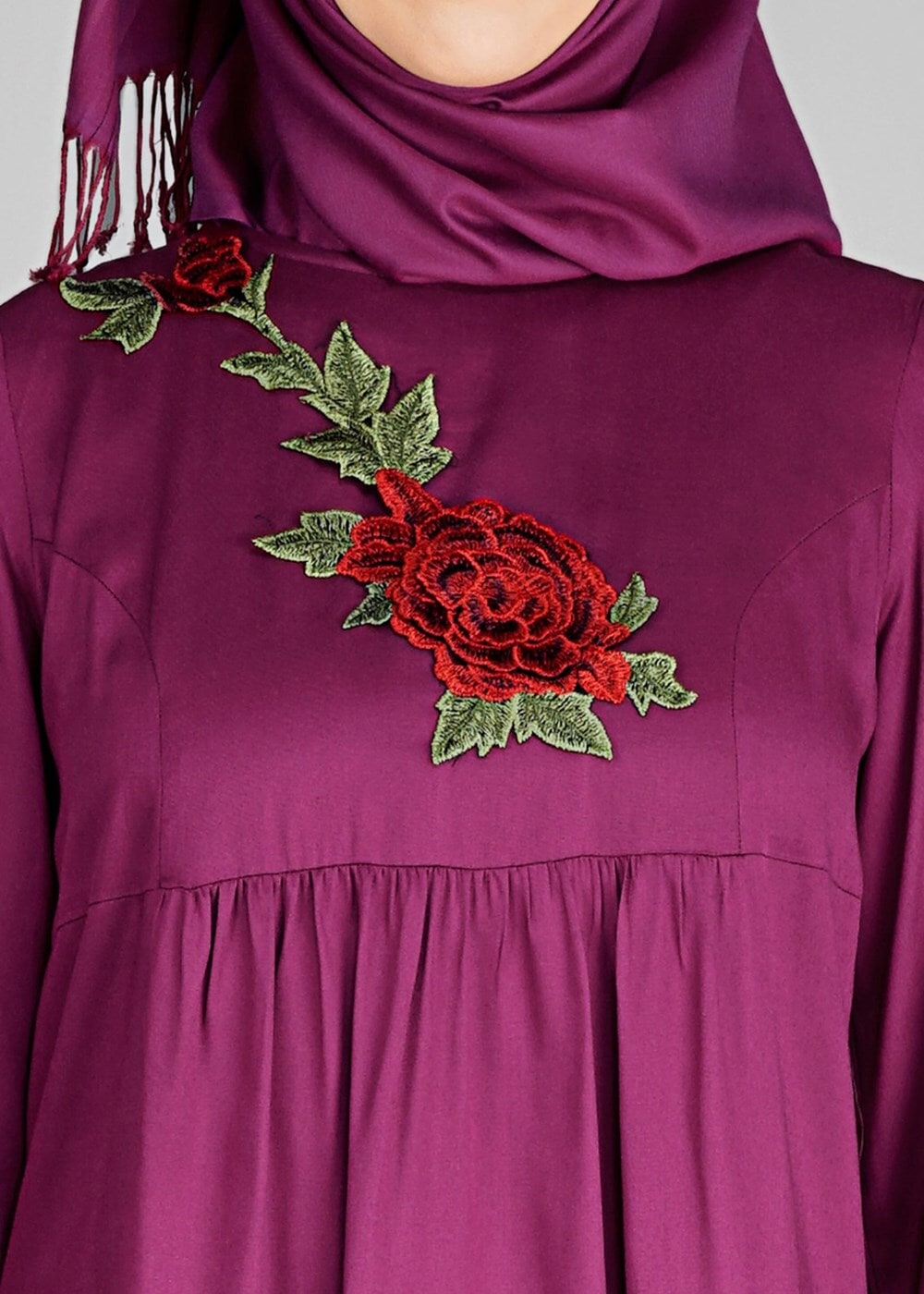 Hijab clothing PURPLE T 7051 ModaHanne-Nakış Detaylı Tunik