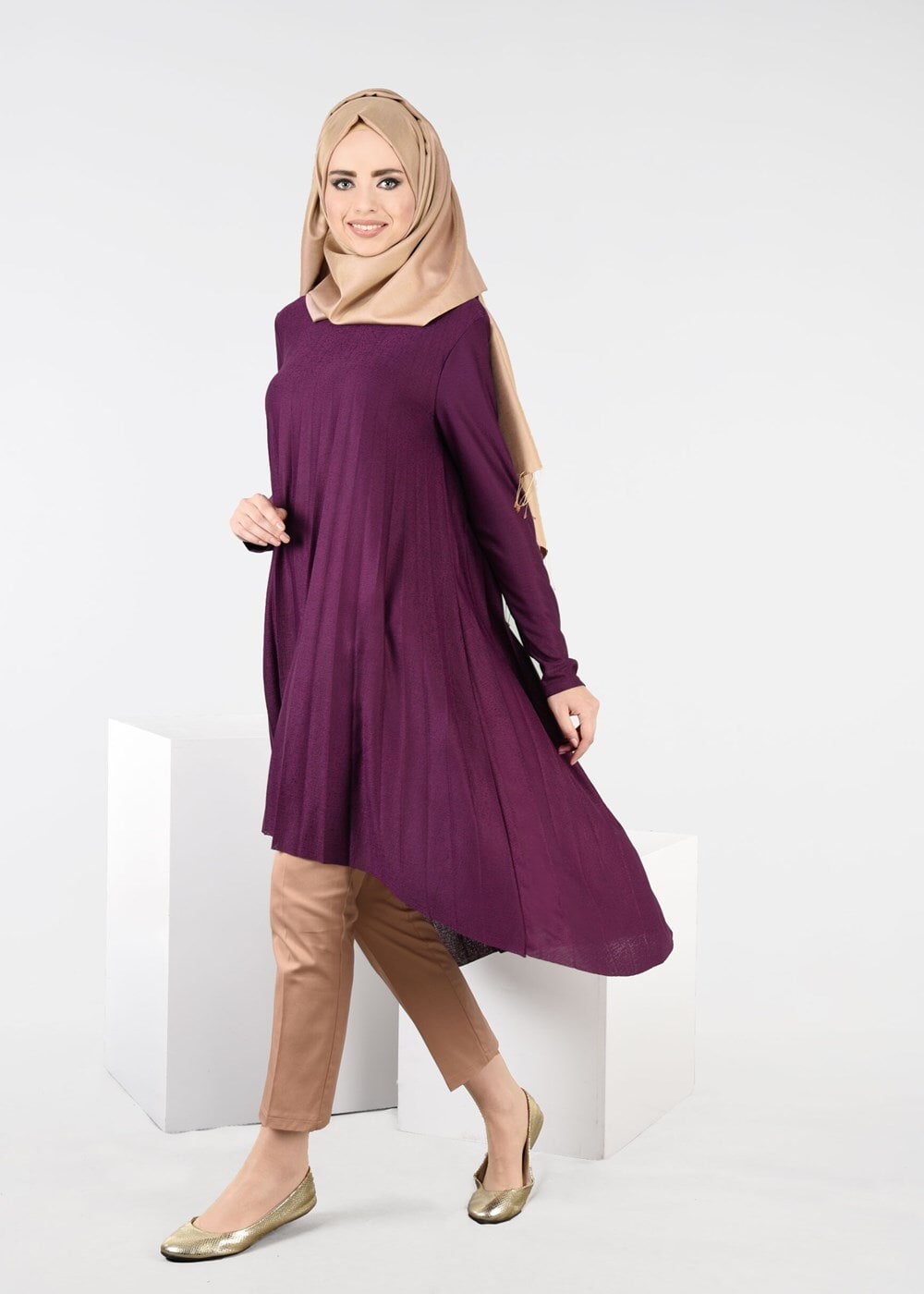 Tesettür giyim MÜRDÜM T 8051 ModaBu- Piliseli Tesettür Tunik