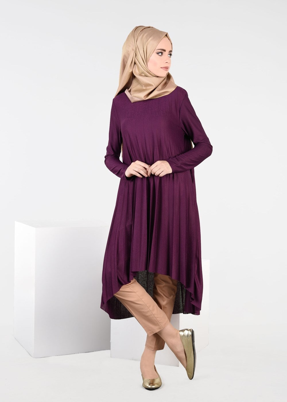 Tesettür giyim MÜRDÜM T 8051 ModaBu- Piliseli Tesettür Tunik