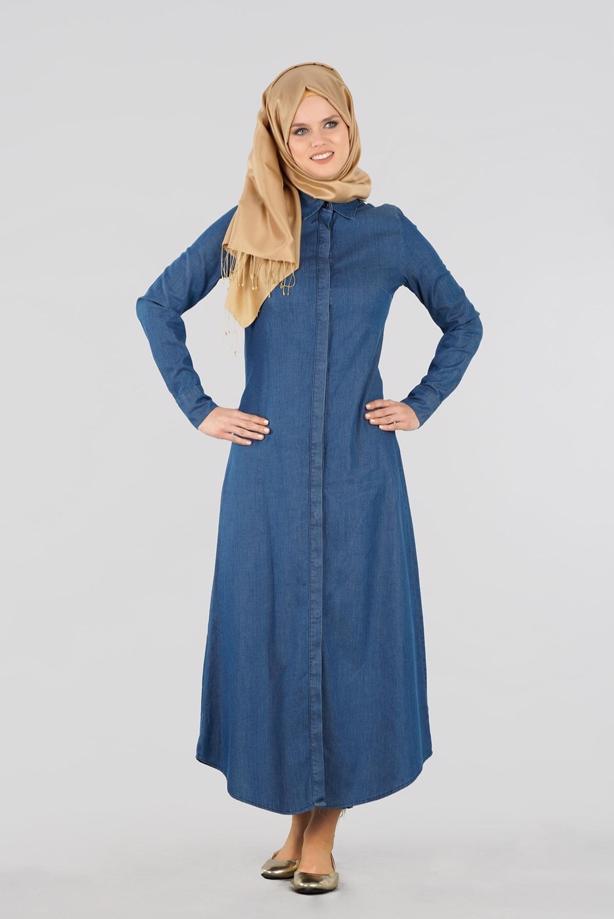 Tesettür giyim  T 8331 Gizli Patlı Uzun Elbise-Magazin - TRENDTESETTÜR