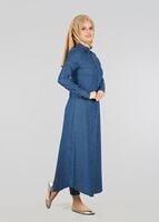 Tesettür giyim LACİVERT T 8331 Gizli Patlı Uzun Elbise-Magazin