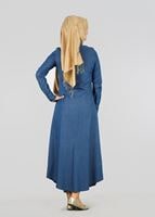 Tesettür giyim LACİVERT T 8331 Gizli Patlı Uzun Elbise-Magazin