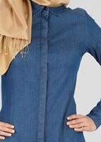 Tesettür giyim LACİVERT T 8331 Gizli Patlı Uzun Elbise-Magazin