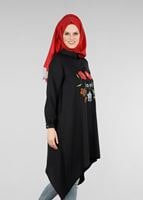 Tesettür giyim SİYAH T 8415 Asmiray-Nakışlı Tunik