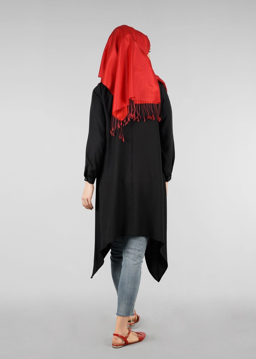 Tesettür giyim SİYAH T 8415 Asmiray-Nakışlı Tunik