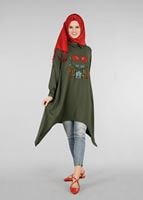 Tesettür giyim HAKİ T 8415 Asmiray-Nakışlı Tunik