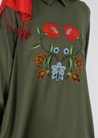 Tesettür giyim HAKİ T 8415 Asmiray-Nakışlı Tunik