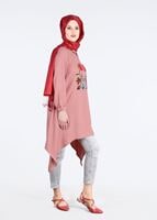 Tesettür giyim PUDRA T 8415 Asmiray-Nakışlı Tunik