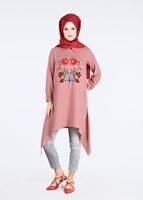 Tesettür giyim PUDRA T 8415 Asmiray-Nakışlı Tunik