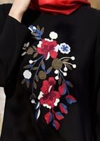 Vêtements hijab NOIR T 9051 ModaHanne-Çiçek Desenli Uzun Tunik