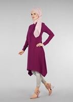 Tesettür giyim FUŞYA T 9525 Hakim Yaka Düğme Detaylı Tunik-Pr Collection
