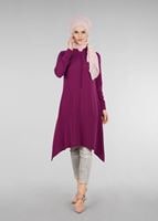 Tesettür giyim FUŞYA T 9525 Hakim Yaka Düğme Detaylı Tunik-Pr Collection