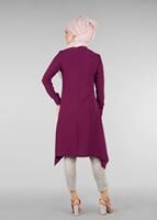 Tesettür giyim FUŞYA T 9525 Hakim Yaka Düğme Detaylı Tunik-Pr Collection