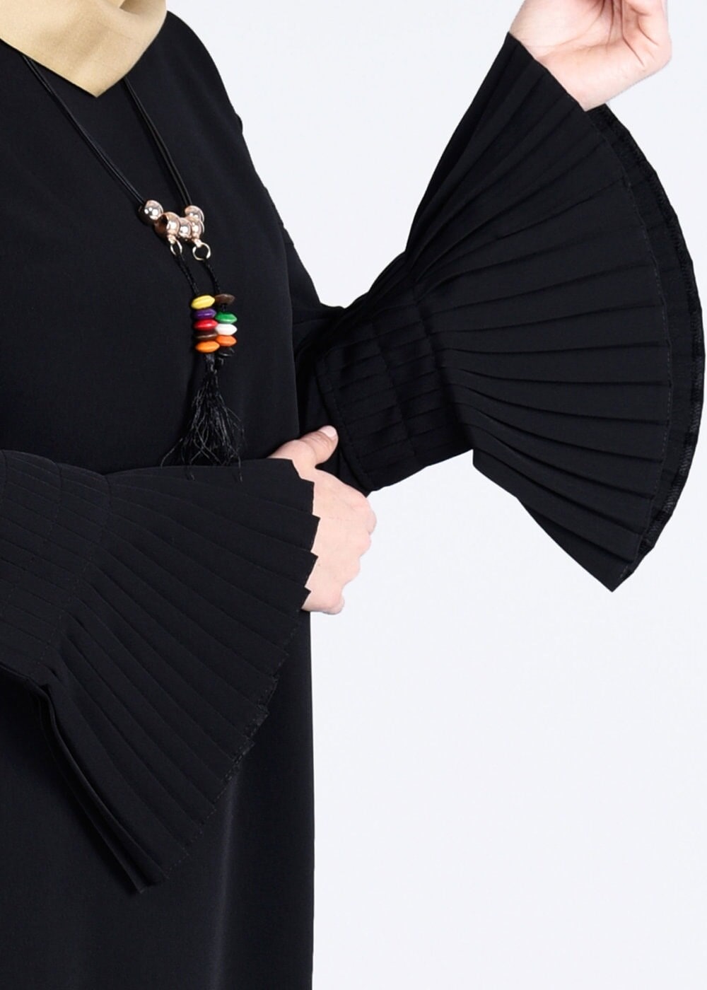 Tesettür giyim SİYAH T 9725 Pilise Detaylı Tunik-Pr Collection