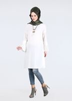 Tesettür giyim KREM T 9725 Pilise Detaylı Tunik-Pr Collection