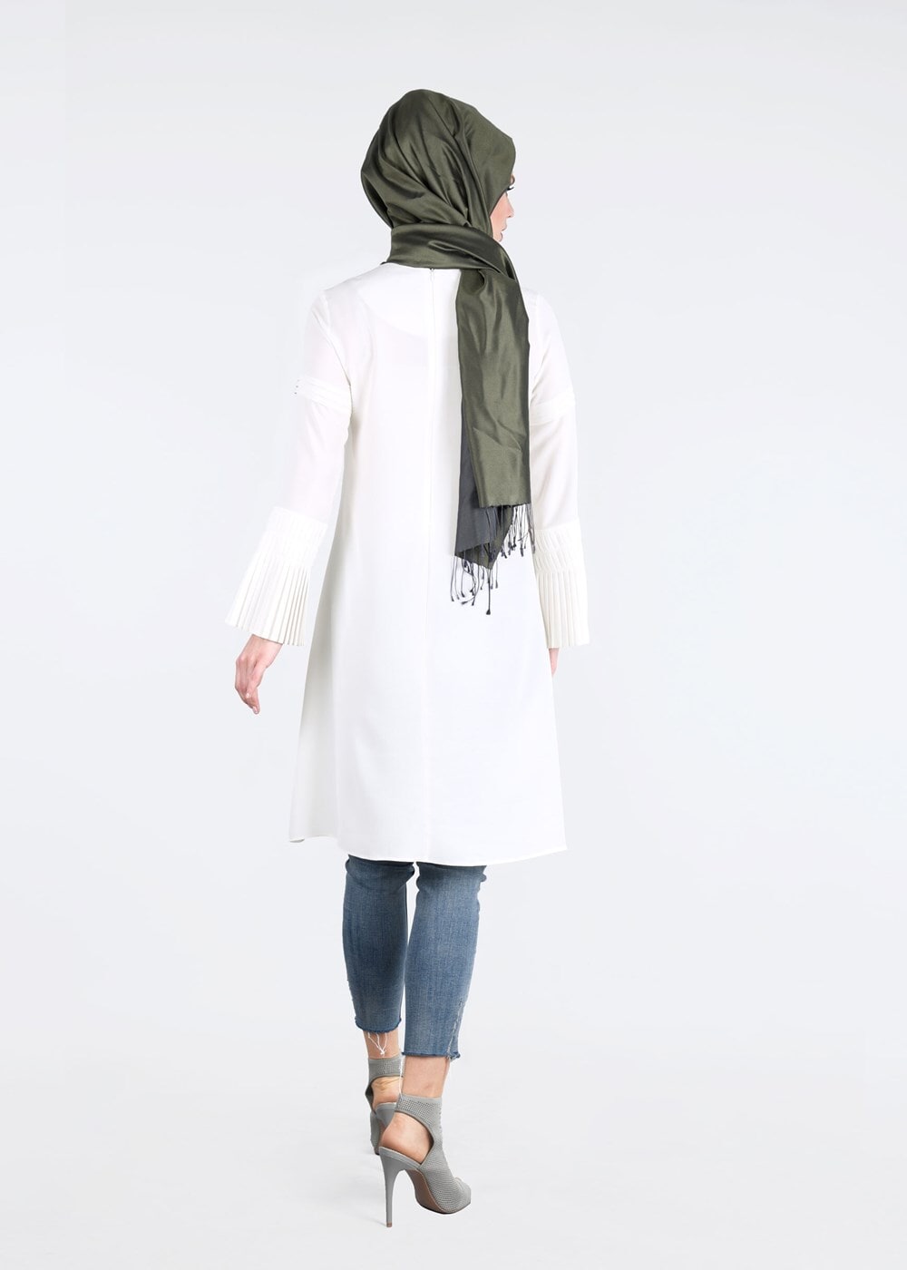 Tesettür giyim KREM T 9725 Pilise Detaylı Tunik-Pr Collection
