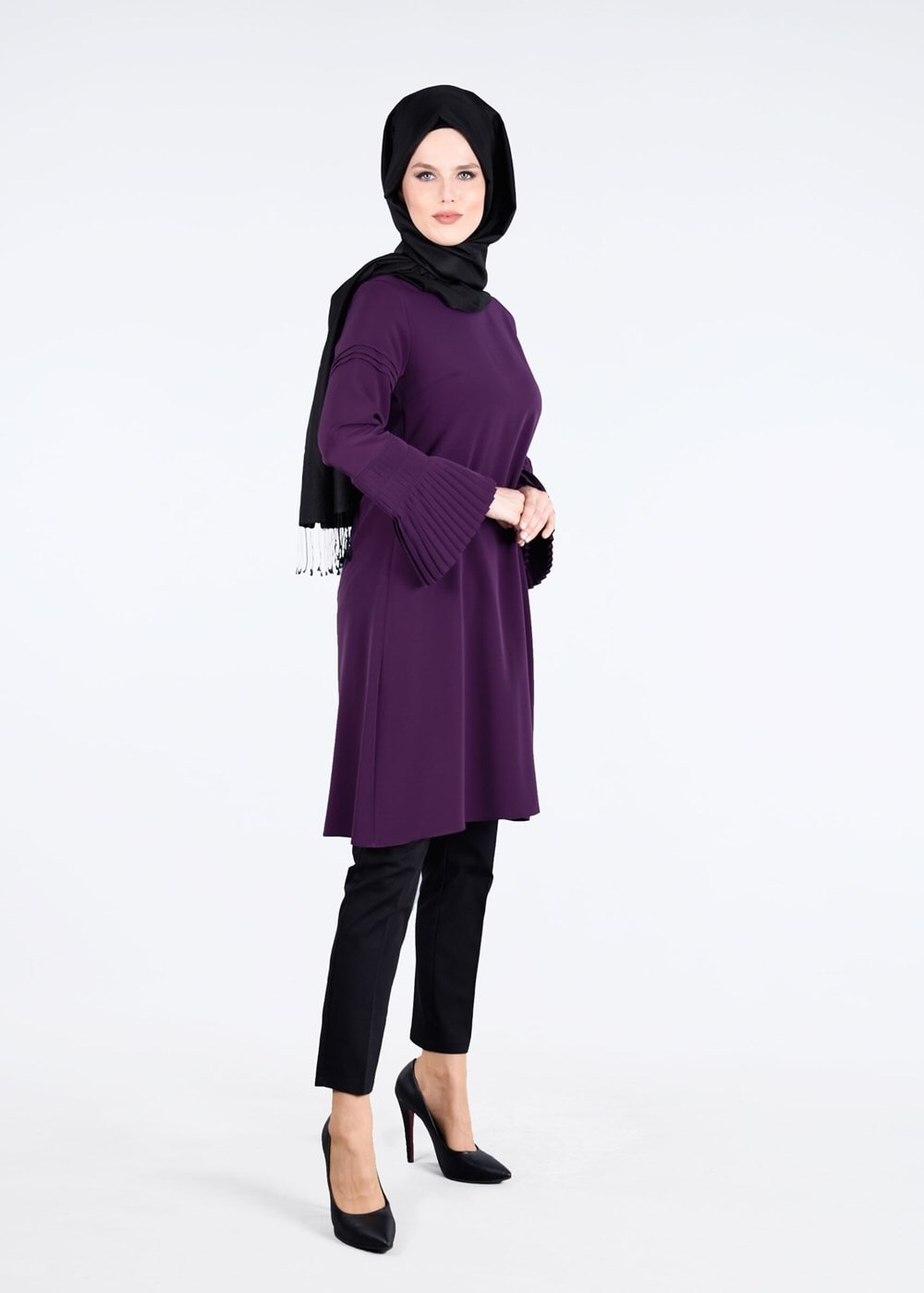 Tesettür giyim MOR T 9725 Pilise Detaylı Tunik-Pr Collection