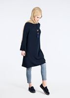 Tesettür giyim LACİVERT T 9725 Pilise Detaylı Tunik-Pr Collection
