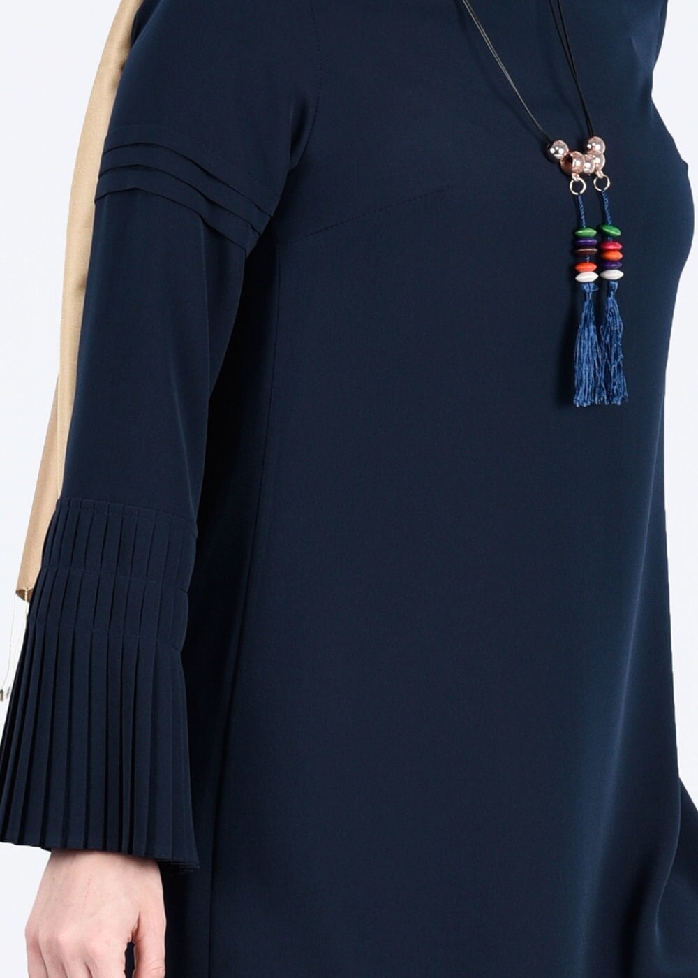 Tesettür giyim LACİVERT T 9725 Pilise Detaylı Tunik-Pr Collection