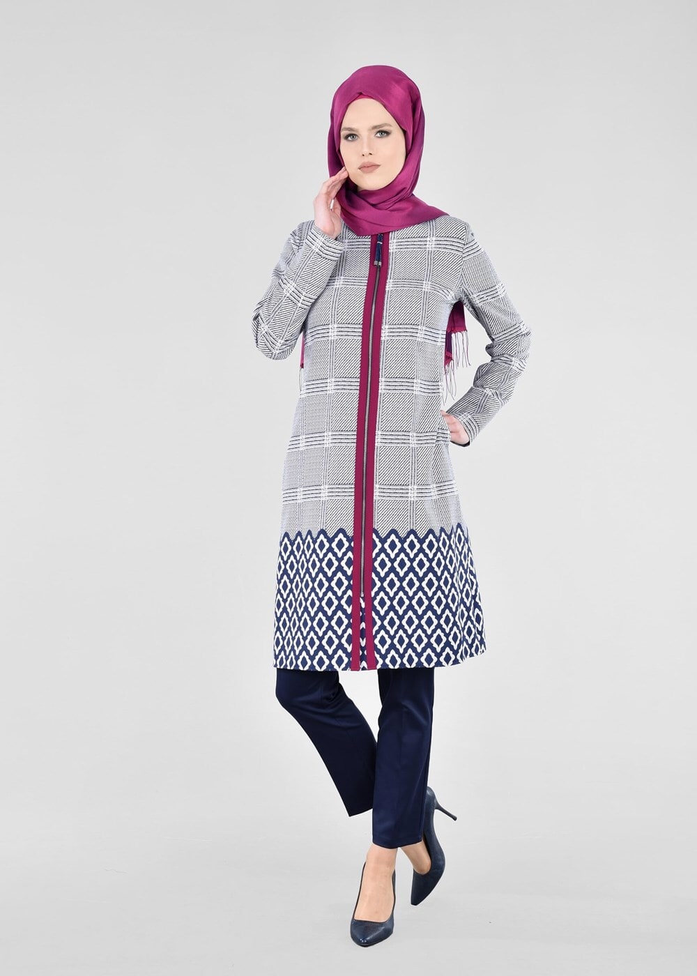 Tesettür giyim LACİVERT T 1700 Alaska Tesettür Trench-Alv Fashion