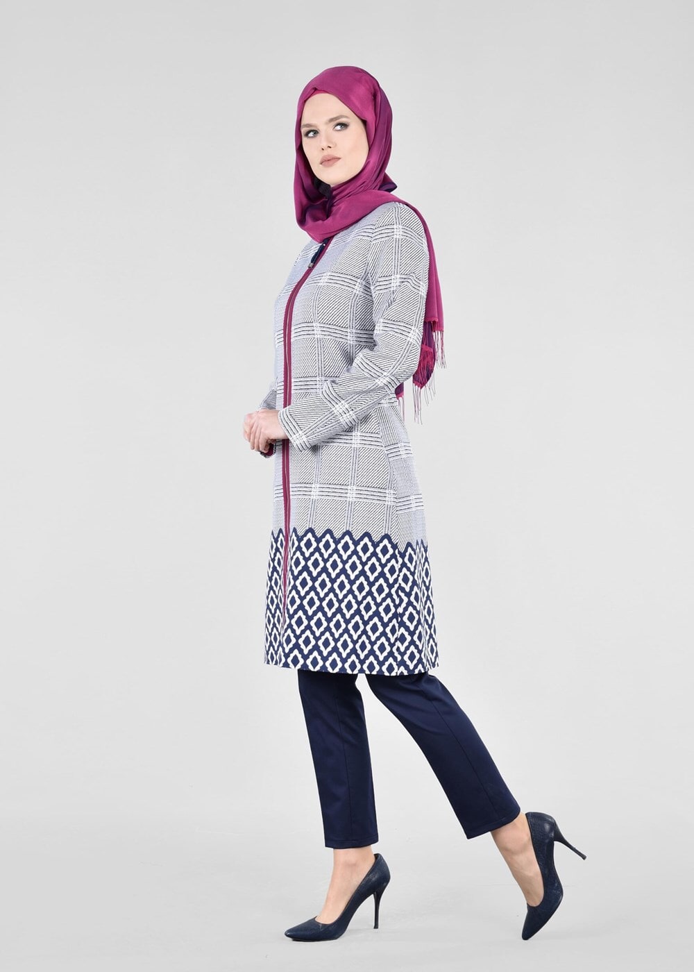 Tesettür giyim LACİVERT T 1700 Alaska Tesettür Trench-Alv Fashion