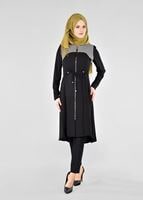 Tesettür giyim SİYAH T 1709 Sufle Tesettür Trench-Alv Fashion