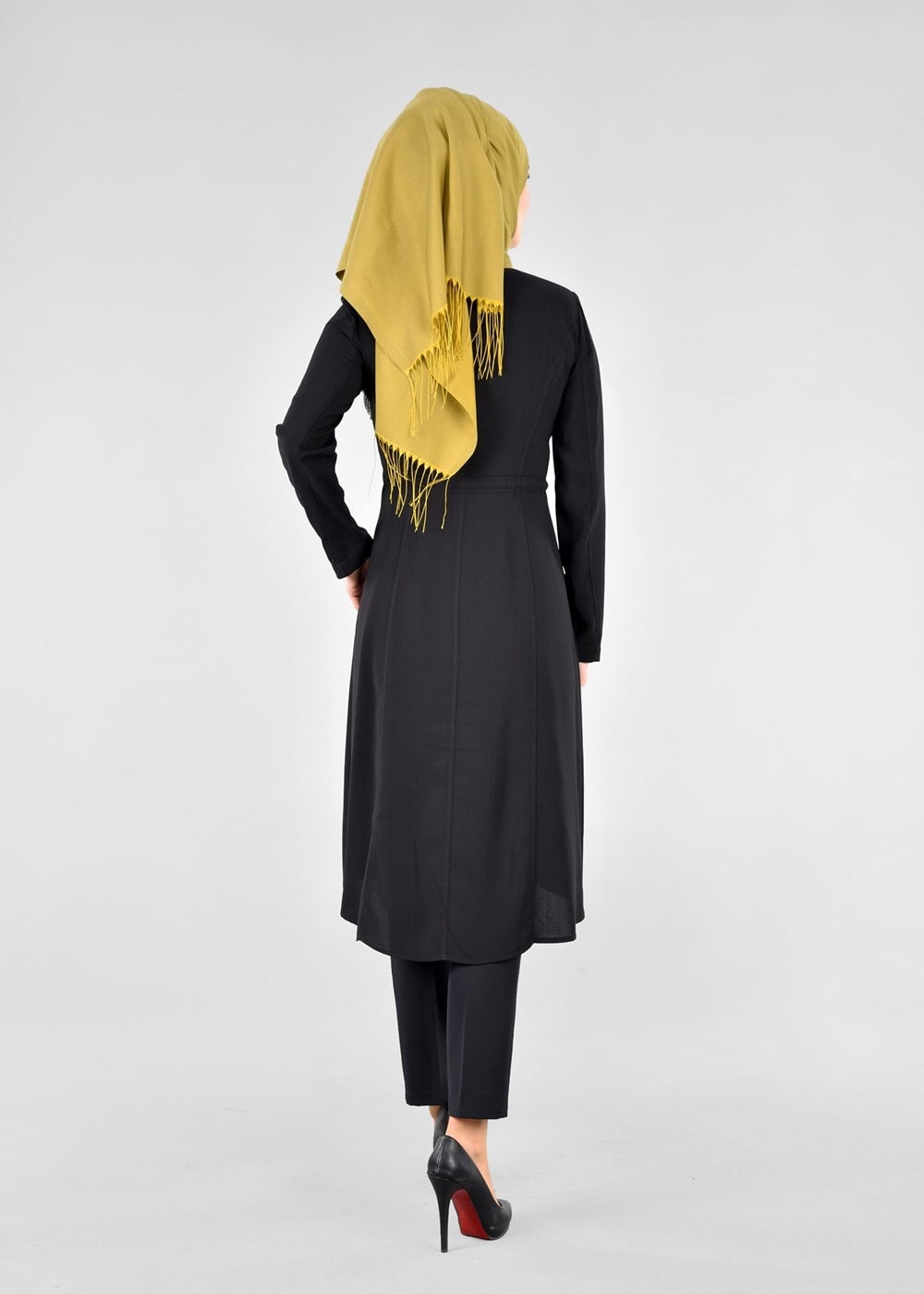 Tesettür giyim SİYAH T 1709 Sufle Tesettür Trench-Alv Fashion