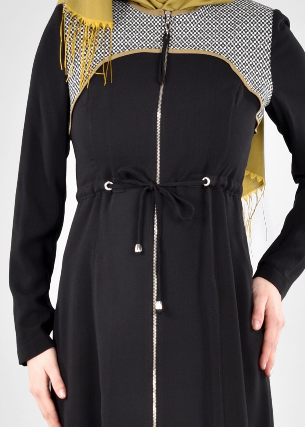 Tesettür giyim SİYAH T 1709 Sufle Tesettür Trench-Alv Fashion