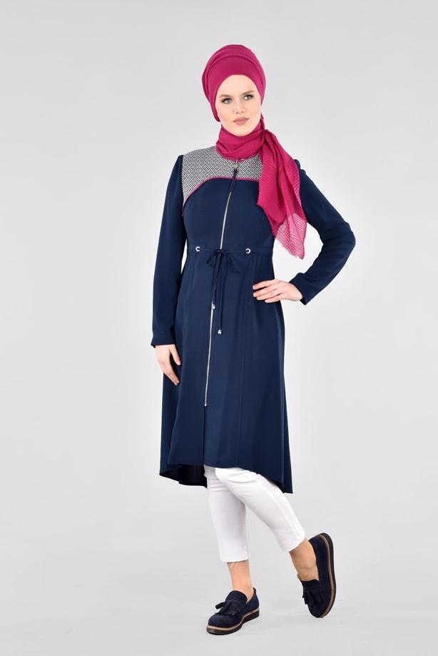 Hijab clothing  T 1709 Sufle Tesettür Trench-Alv Fashion - TRENDTESETTÜR