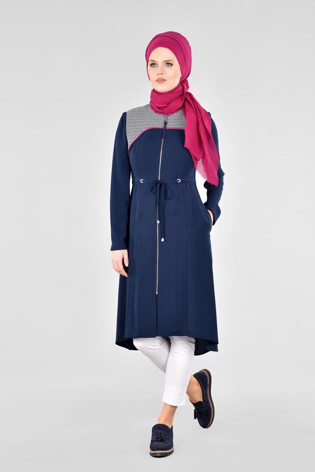 Hijab clothing  T 1709 Sufle Tesettür Trench-Alv Fashion - TRENDTESETTÜR