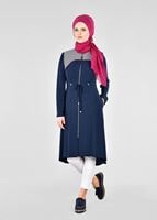 Tesettür giyim LACİVERT T 1709 Sufle Tesettür Trench-Alv Fashion