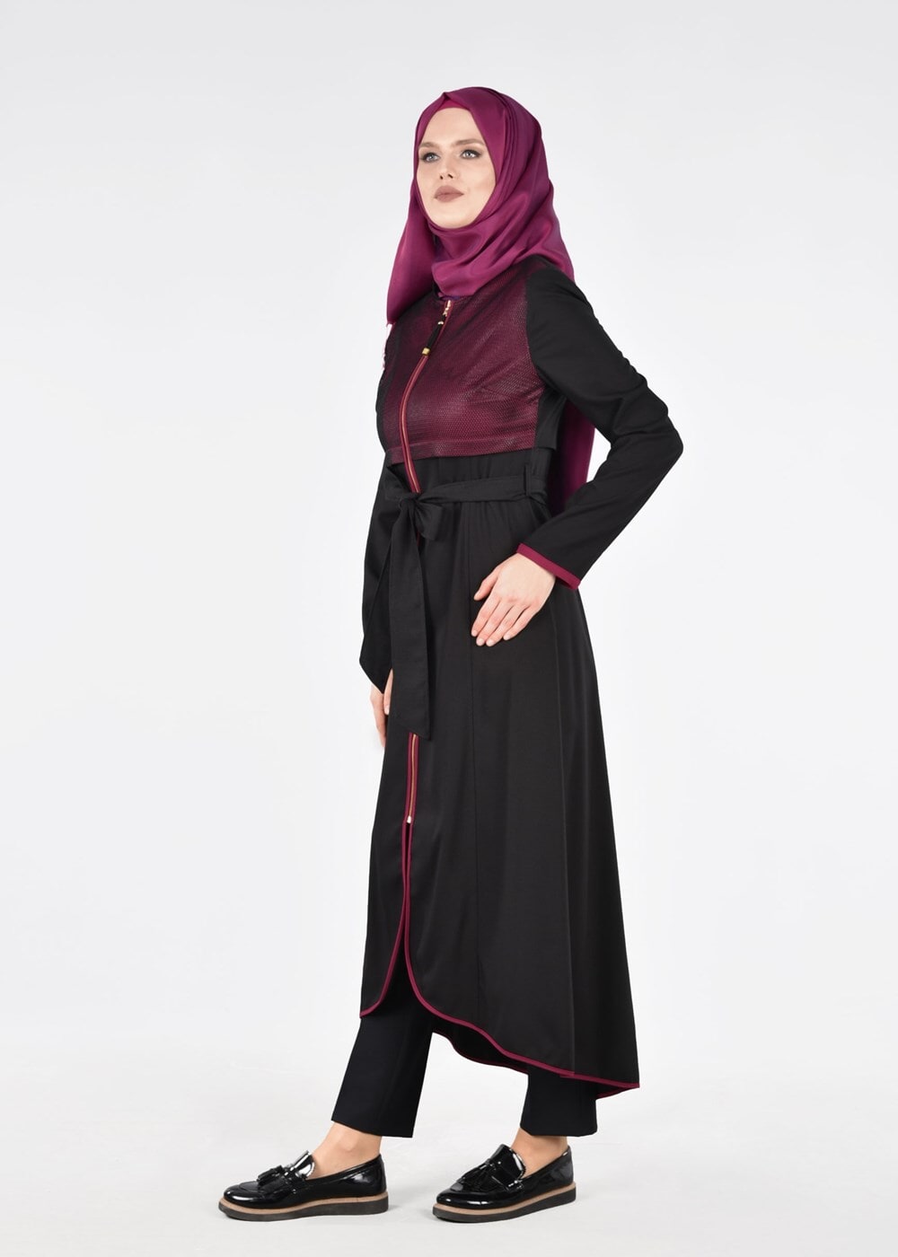 Vêtements hijab NOIR T 1721 Demre Tesettür Trench-Alv Fashion