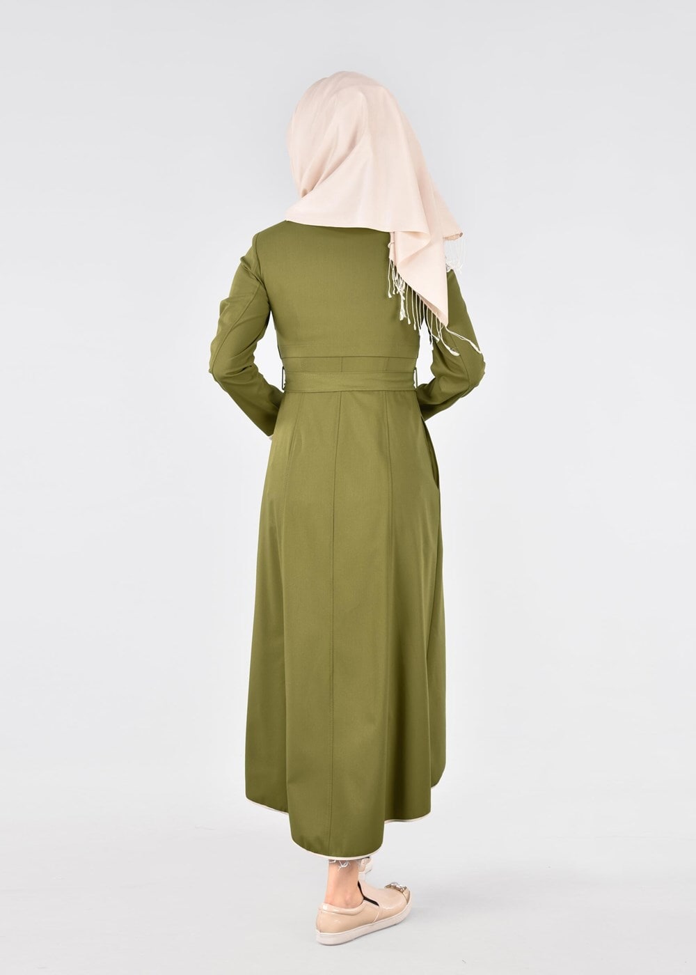 Hijab clothing GREEN T 1721 Demre Tesettür Trench-Alv Fashion