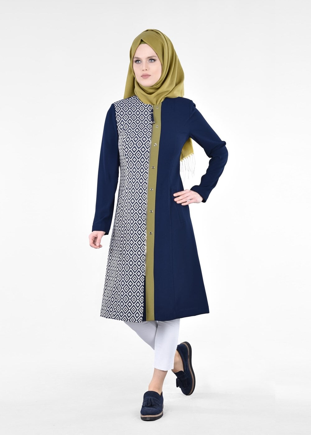 Tesettür giyim LACİVERT T 1732 Picasso Tesettür Trench-Alv Fashion