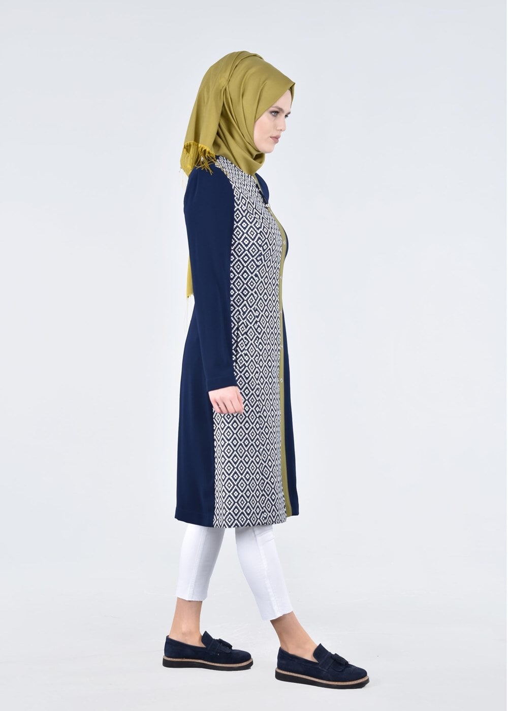 Tesettür giyim LACİVERT T 1732 Picasso Tesettür Trench-Alv Fashion