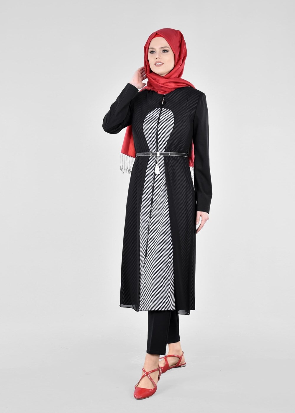 Tesettür giyim SİYAH T 1733 Sarah Tesettür Trench-Alv Fashion