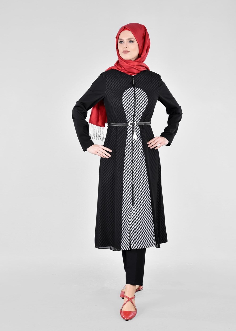 Tesettür giyim SİYAH T 1733 Sarah Tesettür Trench-Alv Fashion