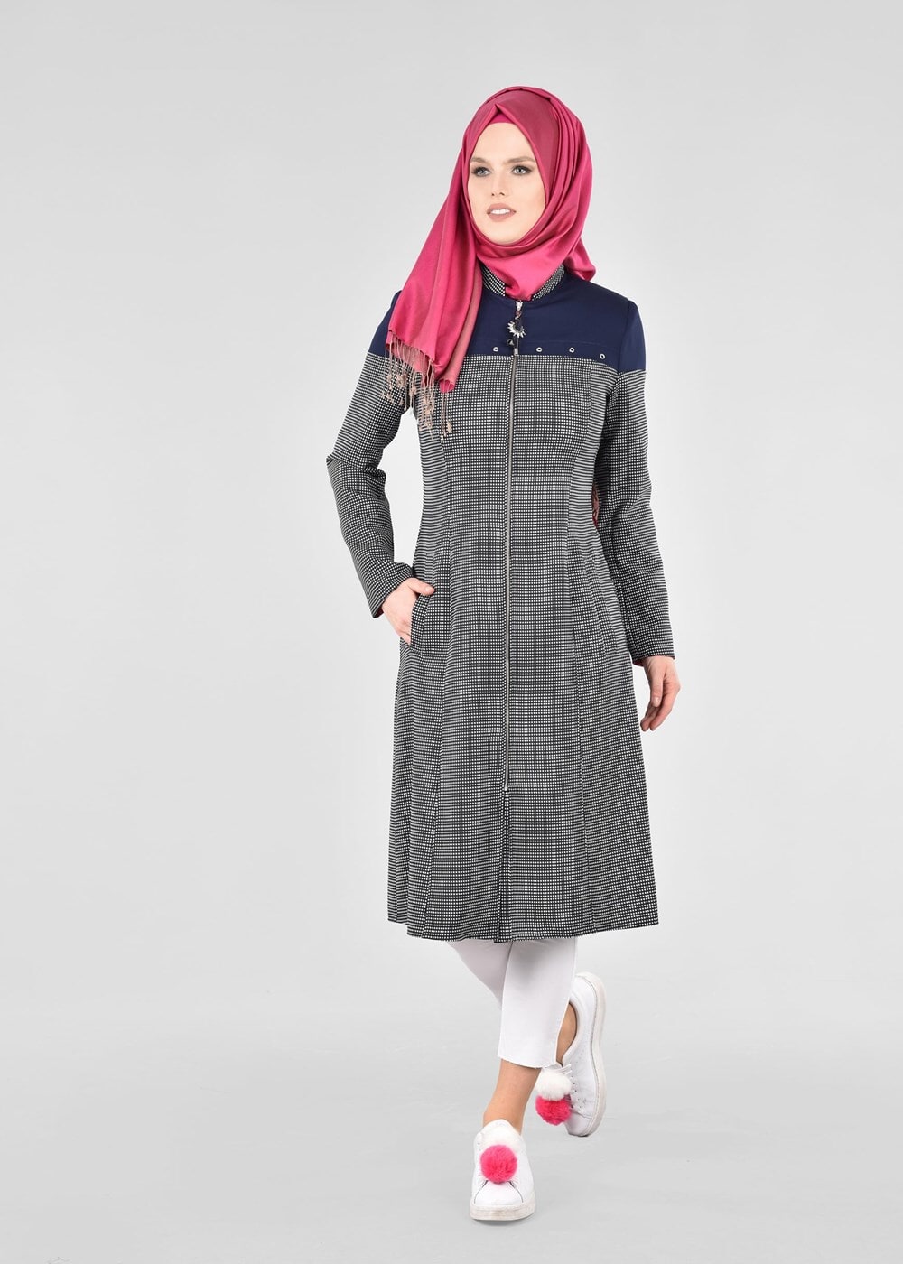 Vêtements hijab BLEU MARINE T 1734 Forever Tesettür Trench-Alv Fashion