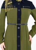 Tesettür giyim YEŞİL T 1735 Picasso Tesettür Trench-Alv Fashion