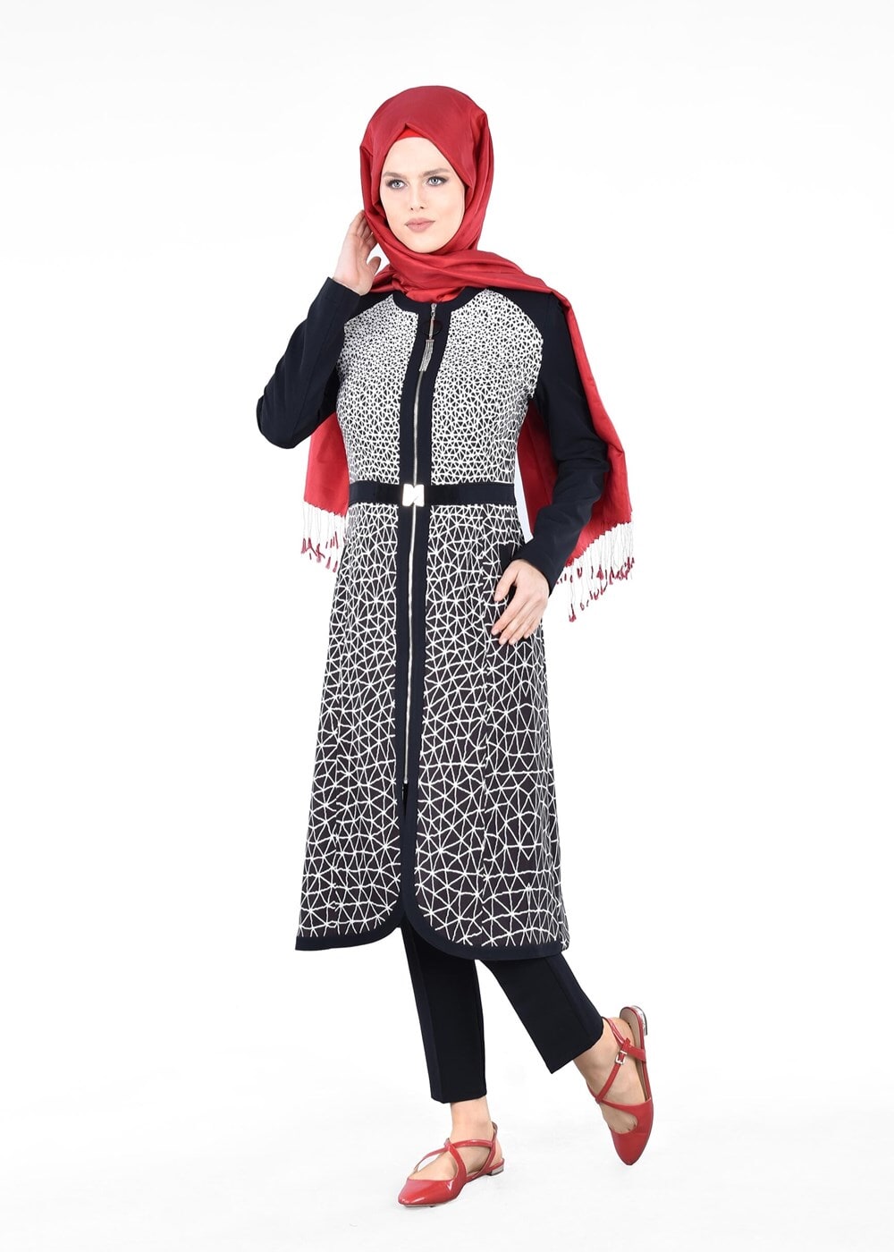 Tesettür giyim SİYAH T 1741 Meriva Tesettür Trench-Alv Fashion